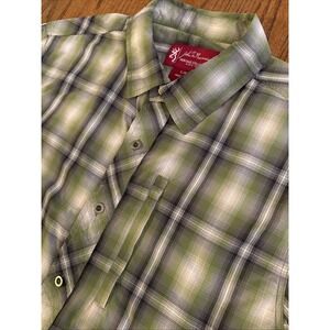 John Browning Heritage Men's Green Plaid Short Sleeve Active Button Down Shirt L